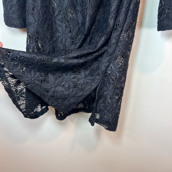 J. VALDI Womens Floral Crochet Lace Tunic Swim Cover Up Dress Black NEW Sz Large - Picture 4 of 15